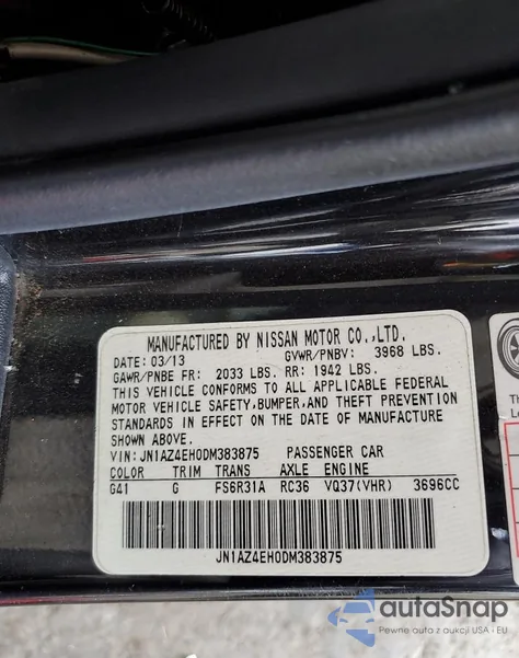 2013 Nissan 370Z Base from USA, damaged, VIN JN1AZ4EH0DM383875